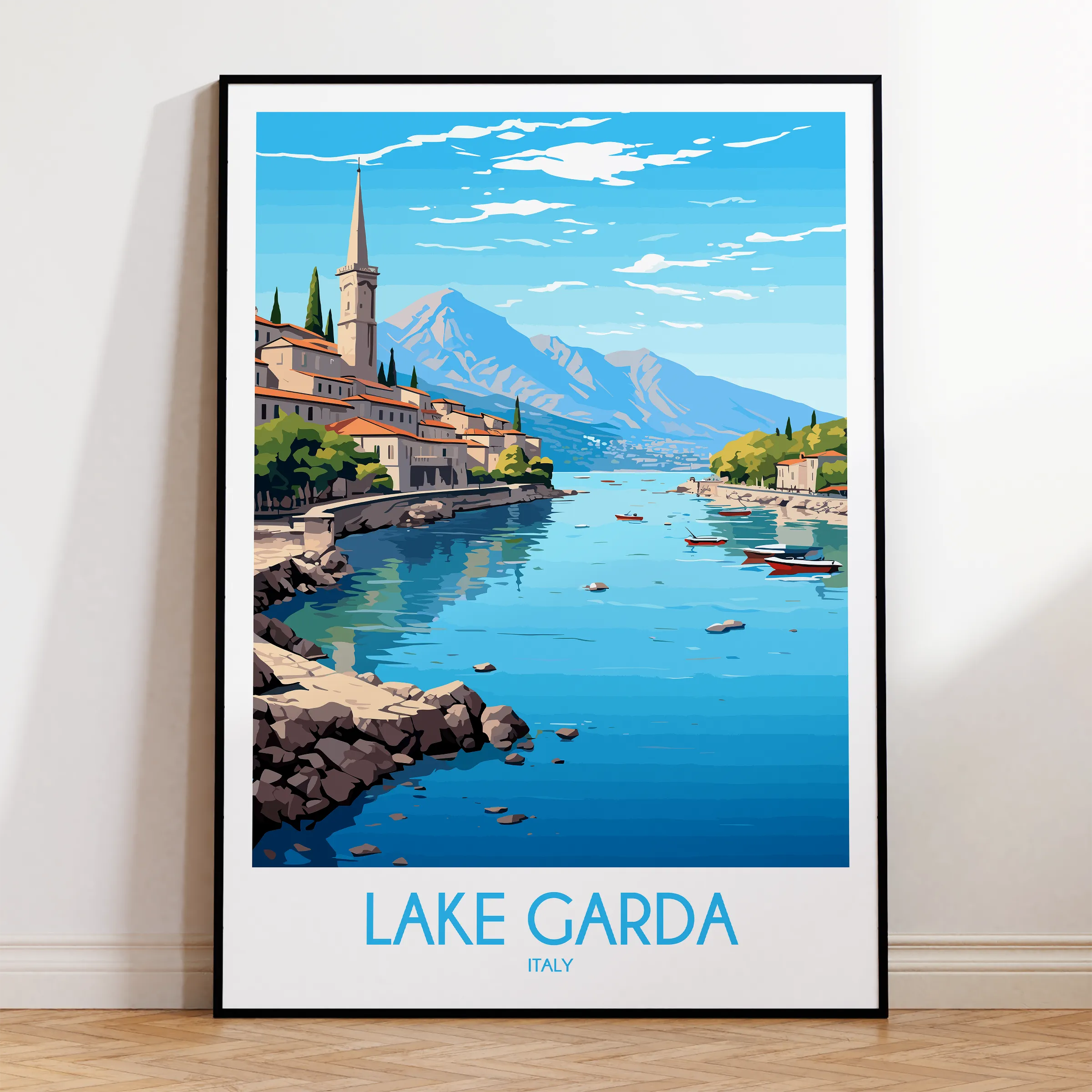 Lake Garda Retro Travel Illustration