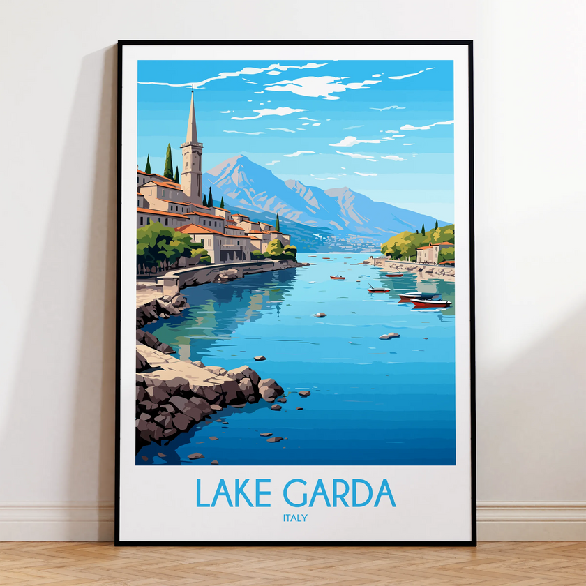 Lake Garda Retro Travel Illustration