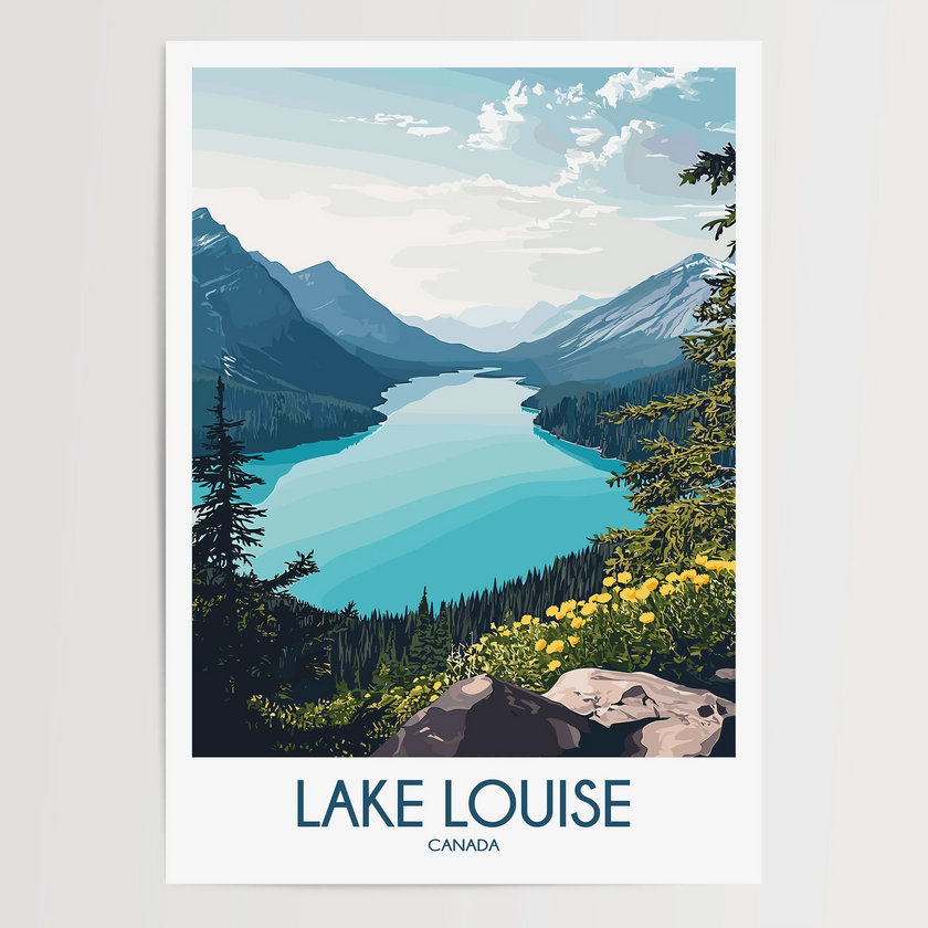 Lake Louise Retro Travel Illustration