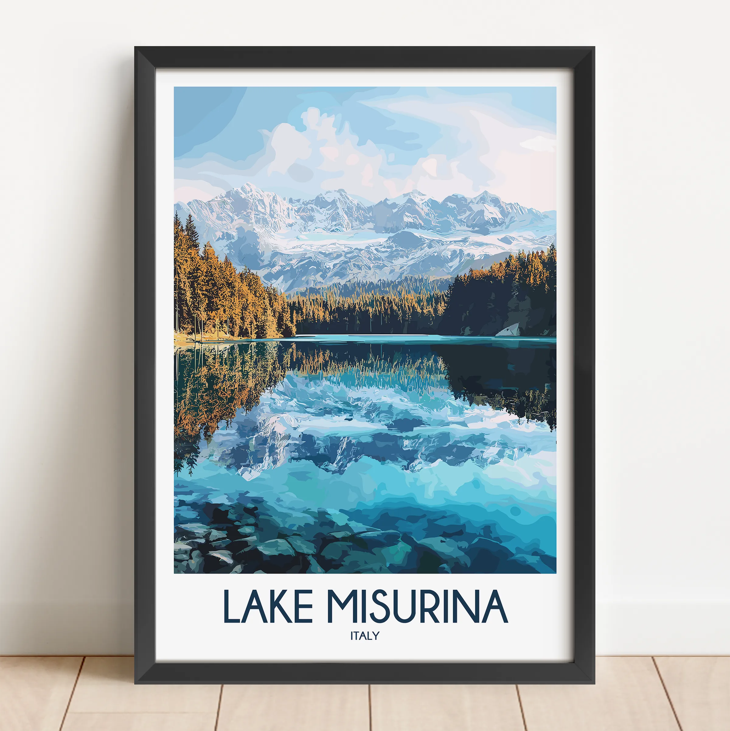 Lake Misurina Retro Travel Illustration
