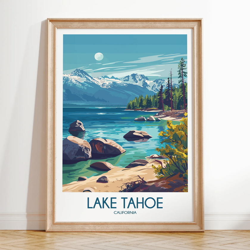 Lake Tahoe Retro Travel Illustration