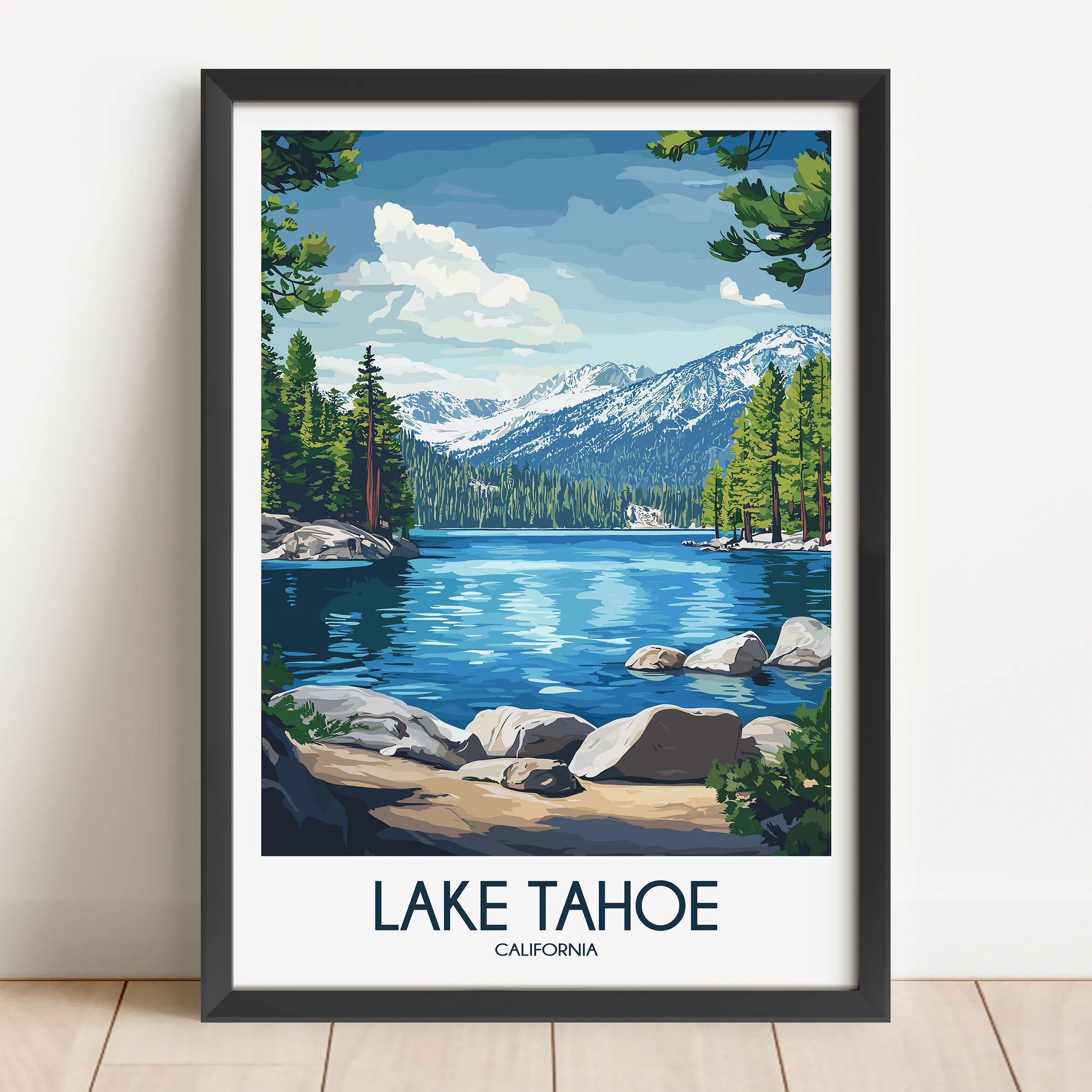 Lake Tahoe Retro Travel Illustration