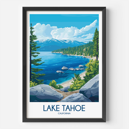 Lake Tahoe Retro Travel Illustration