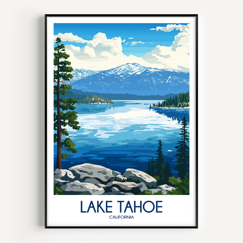 Lake Tahoe Retro Travel Illustration