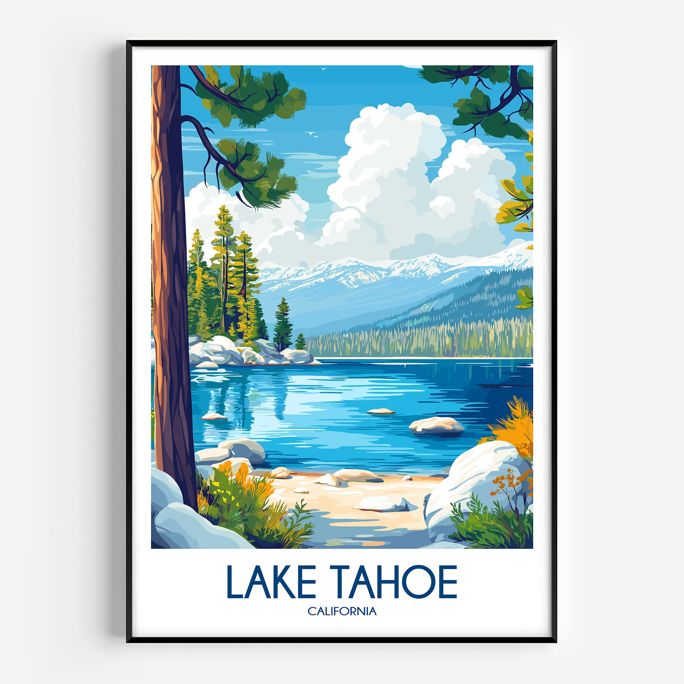 Lake Tahoe Retro Travel Illustration