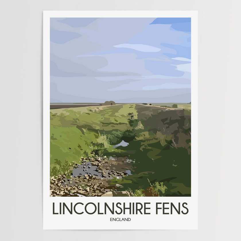Lincolnshire Fens Retro Travel Illustration