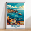 Marseille Retro Travel Illustration