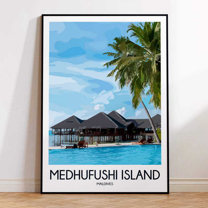 Medhufushi Island Retro Travel Illustration