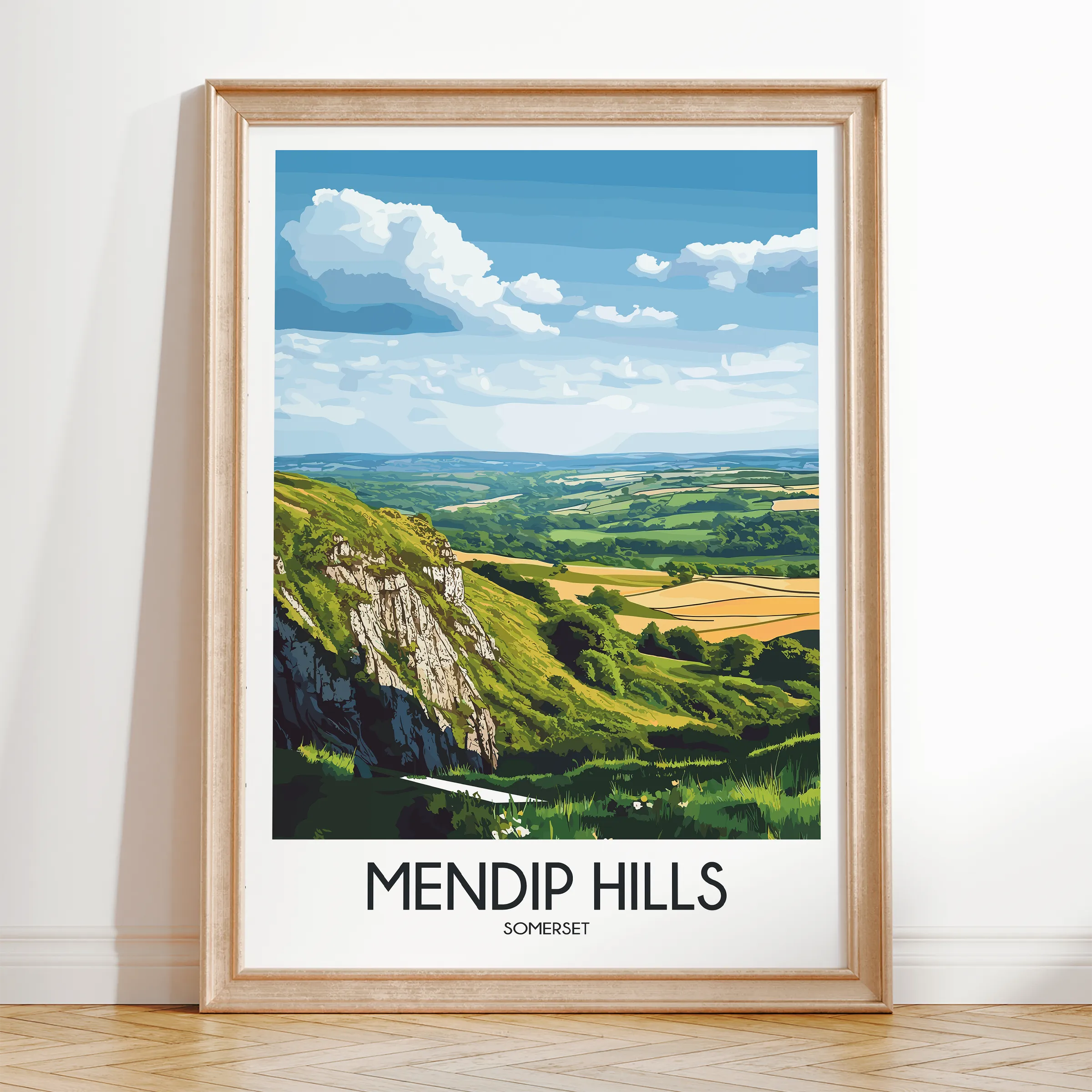 Mendip Hills Retro Travel Illustration