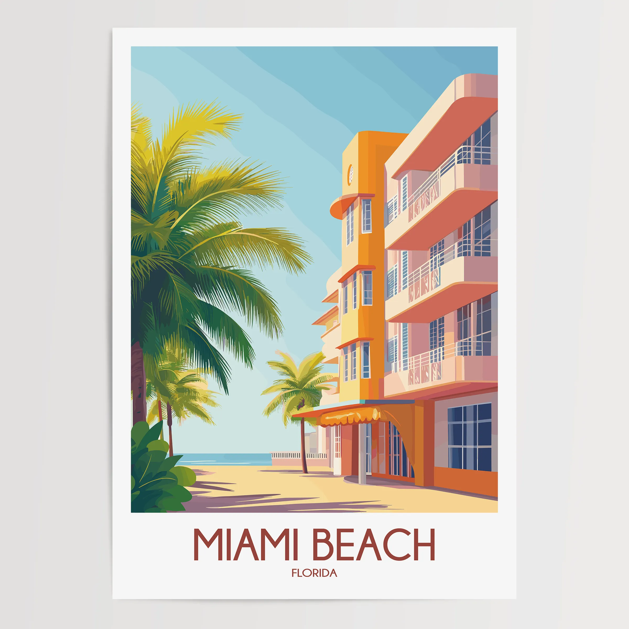 Miami Beach Vintage Style Print