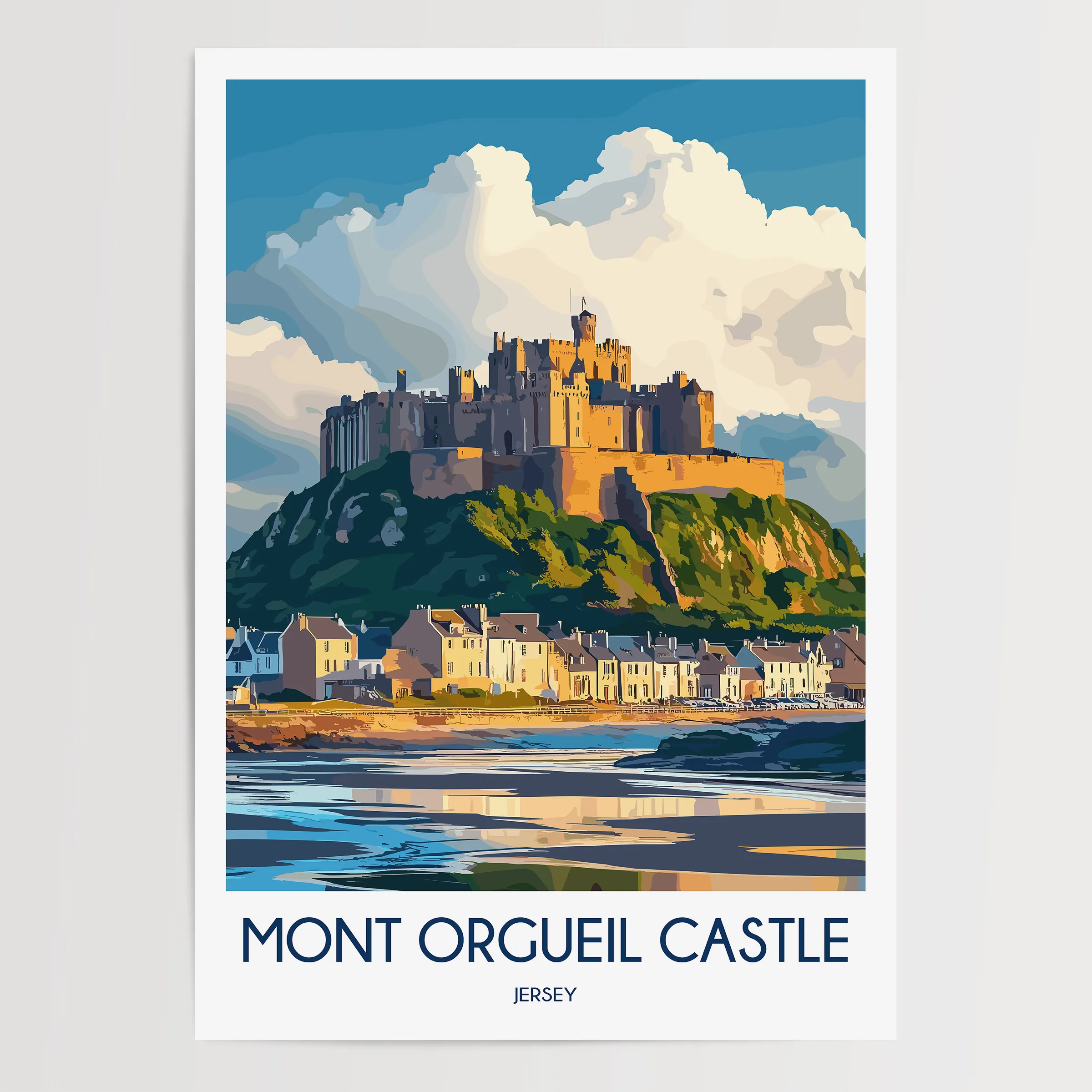 Mont Orgueil Castle Retro Travel Illustration