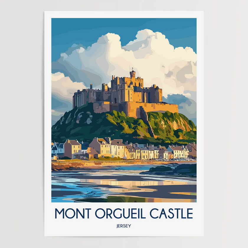 Mont Orgueil Castle Retro Travel Illustration