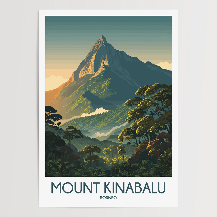 Mount Kinabalu Retro Travel Illustration