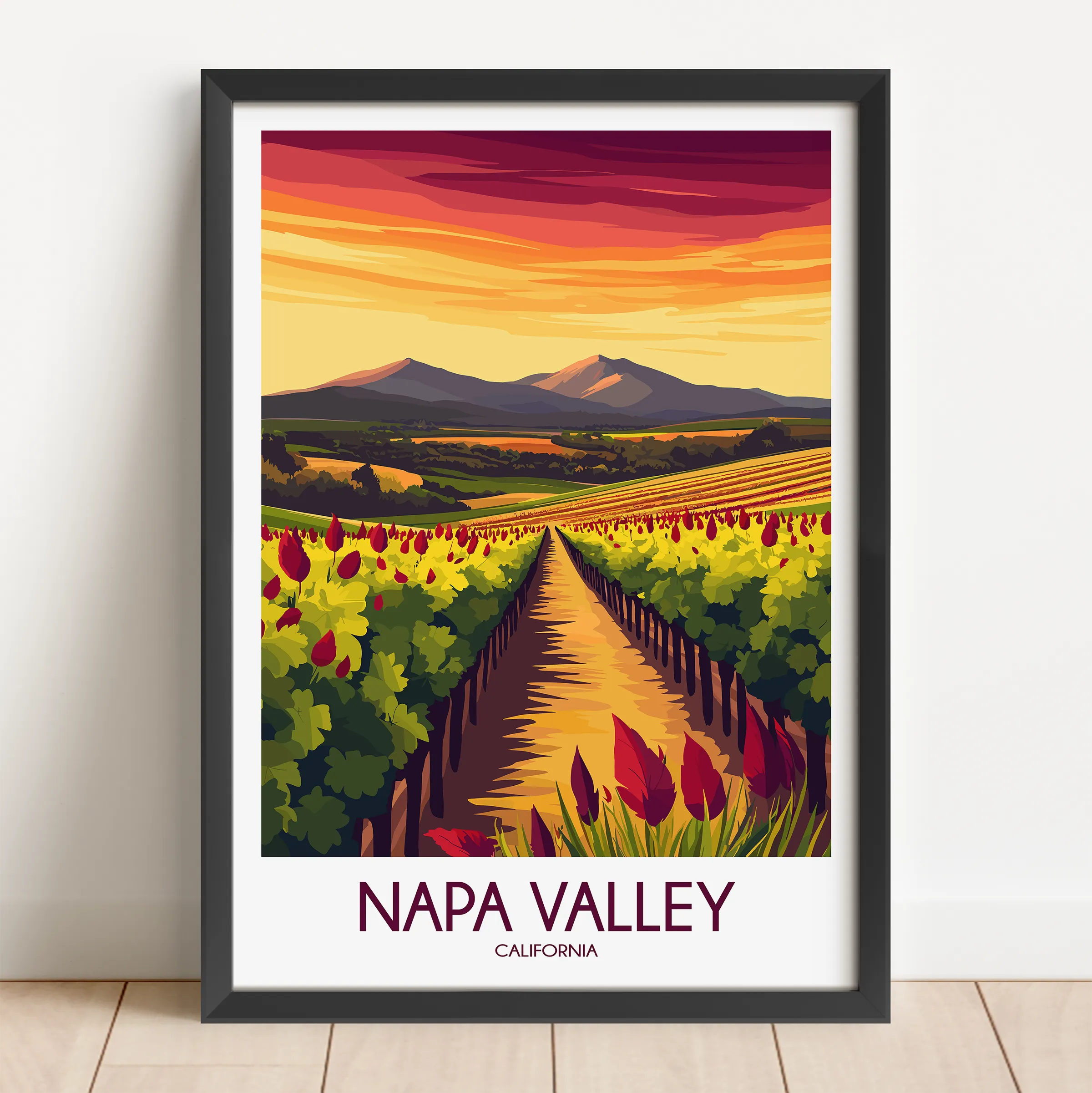 Napa Valley Vineyard Retro Travel Illustration