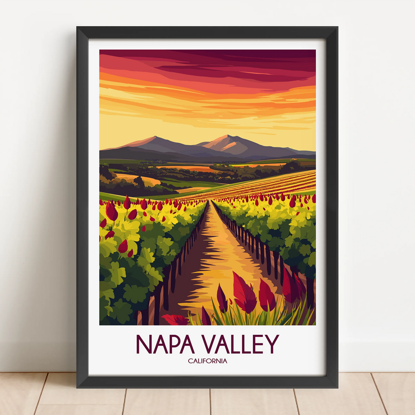 Napa Valley Vineyard Retro Travel Illustration