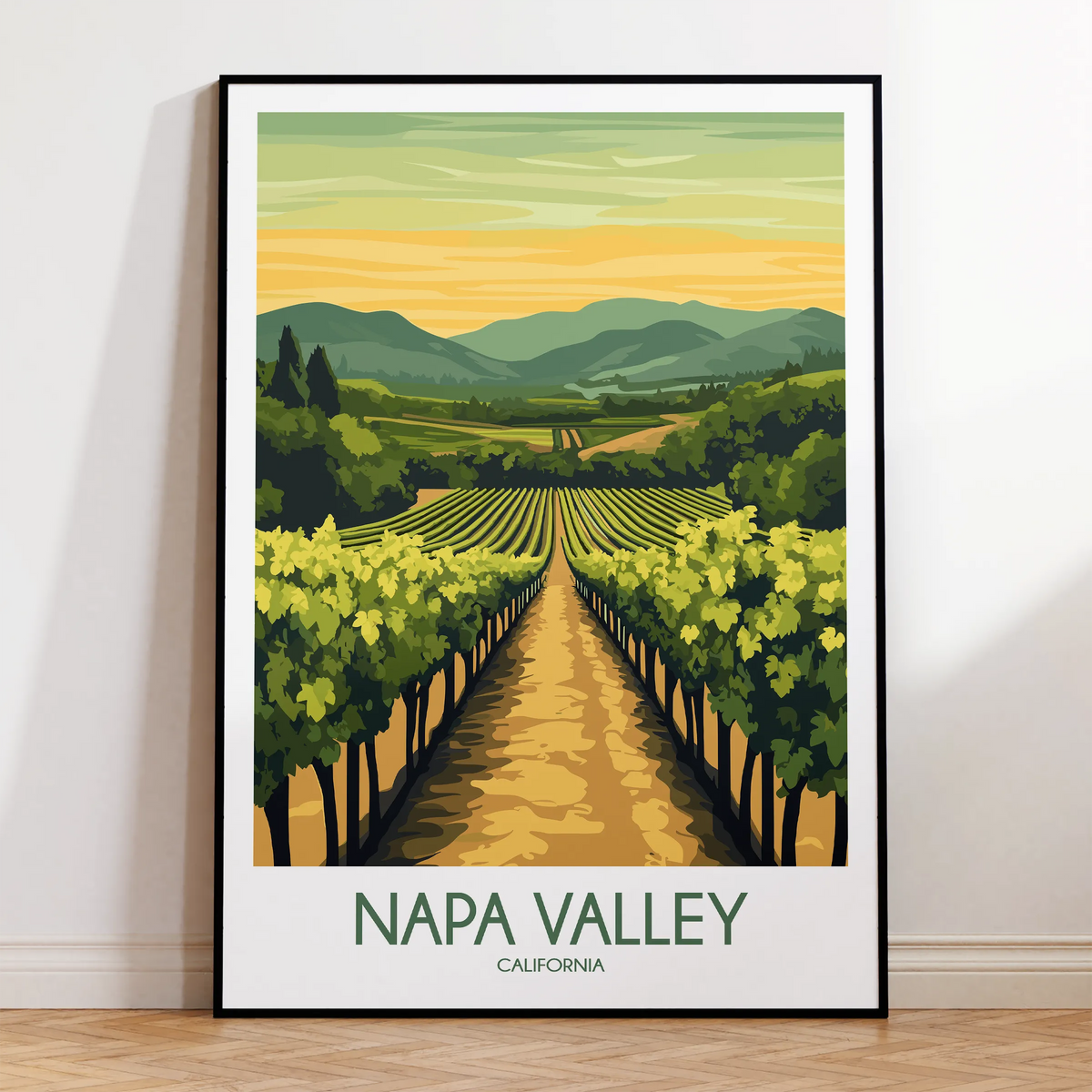 Napa Valley Vineyard Retro Travel Illustration