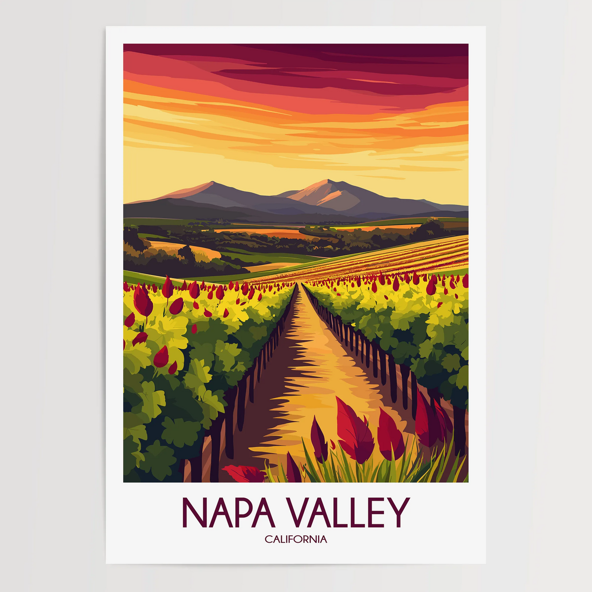 Napa Valley Vineyard Vintage Style Print