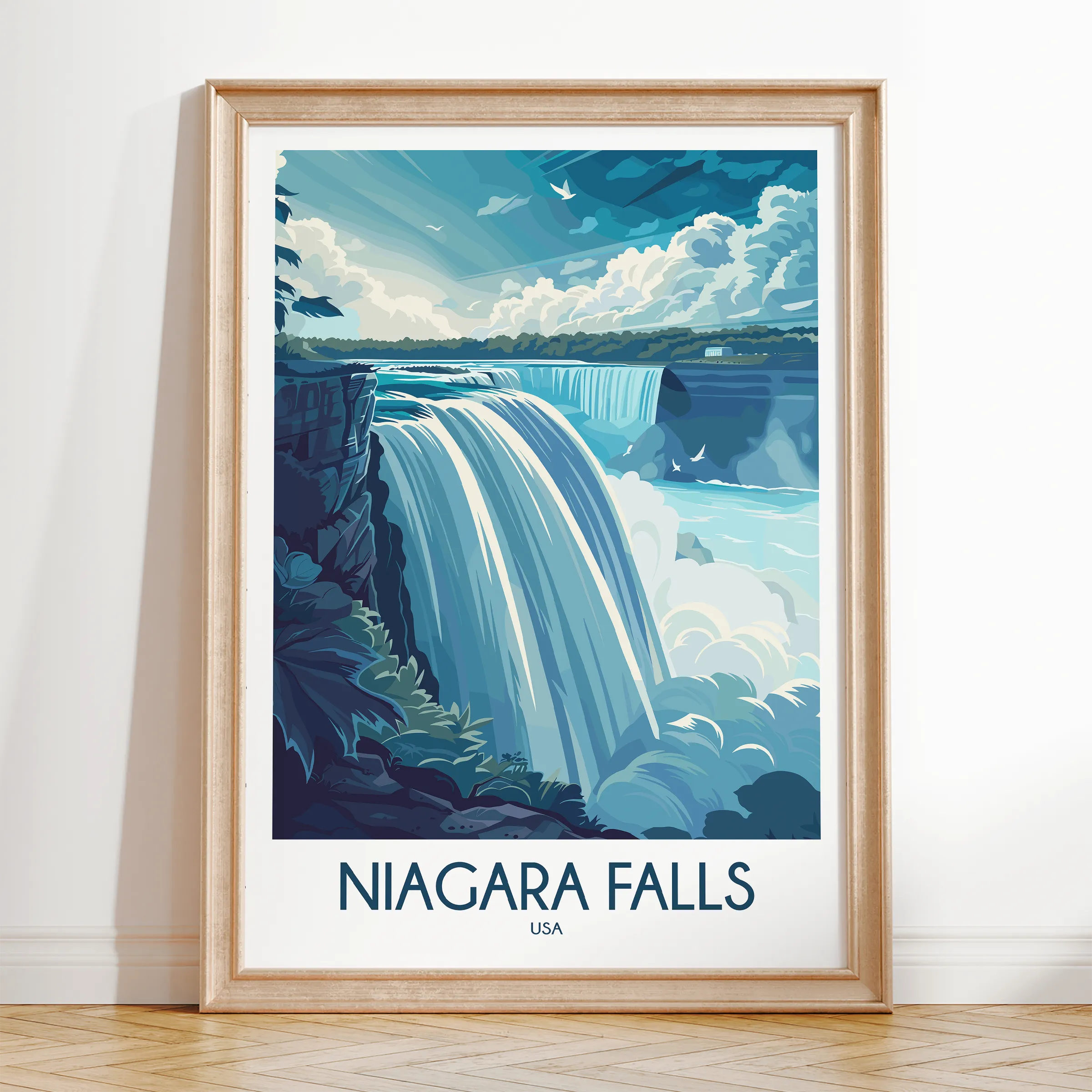 Niagara Falls Retro Travel Illustration