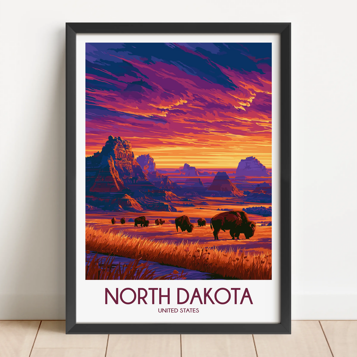 North Dakota Retro Travel Illustration