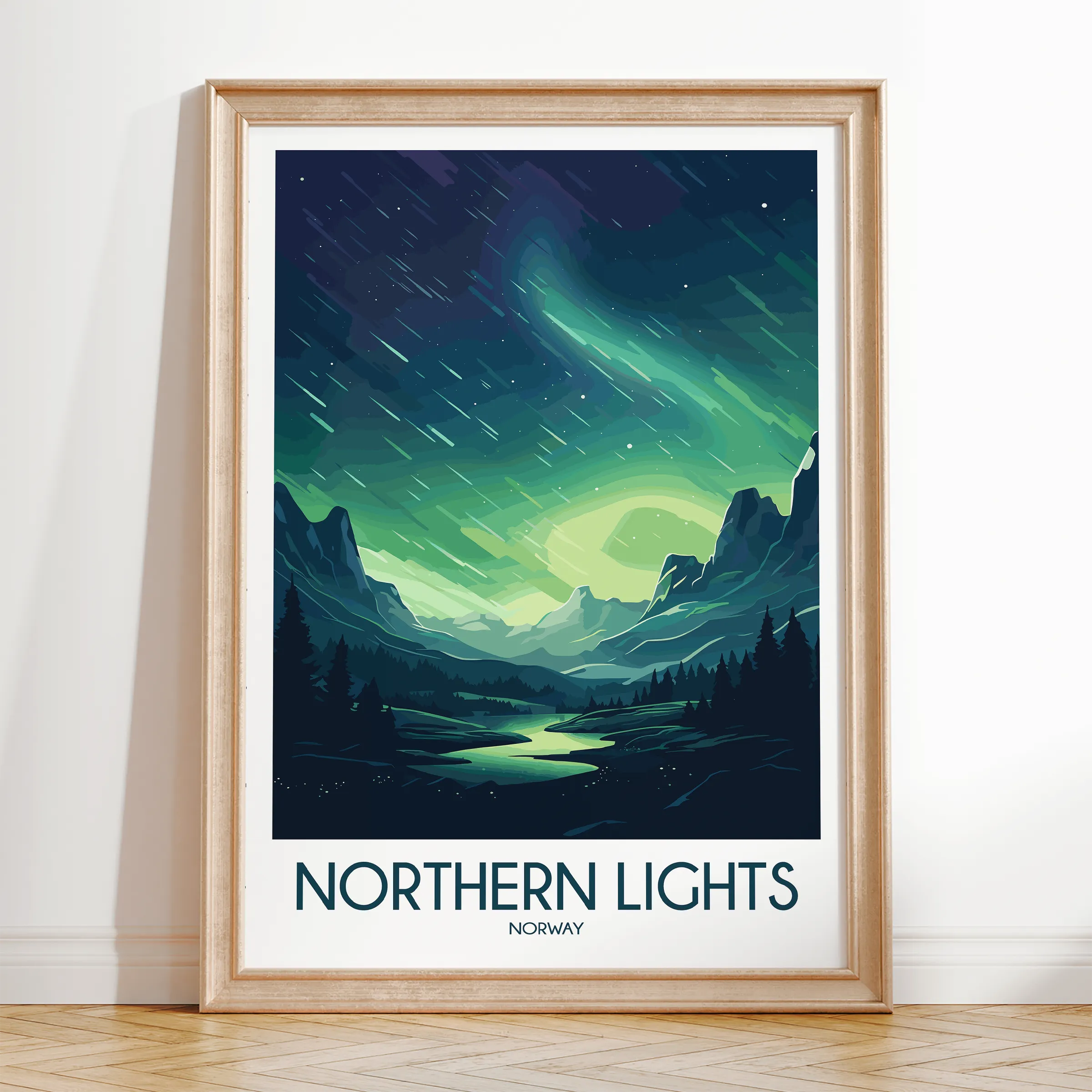 Northern Lights Retro Travel Illustration