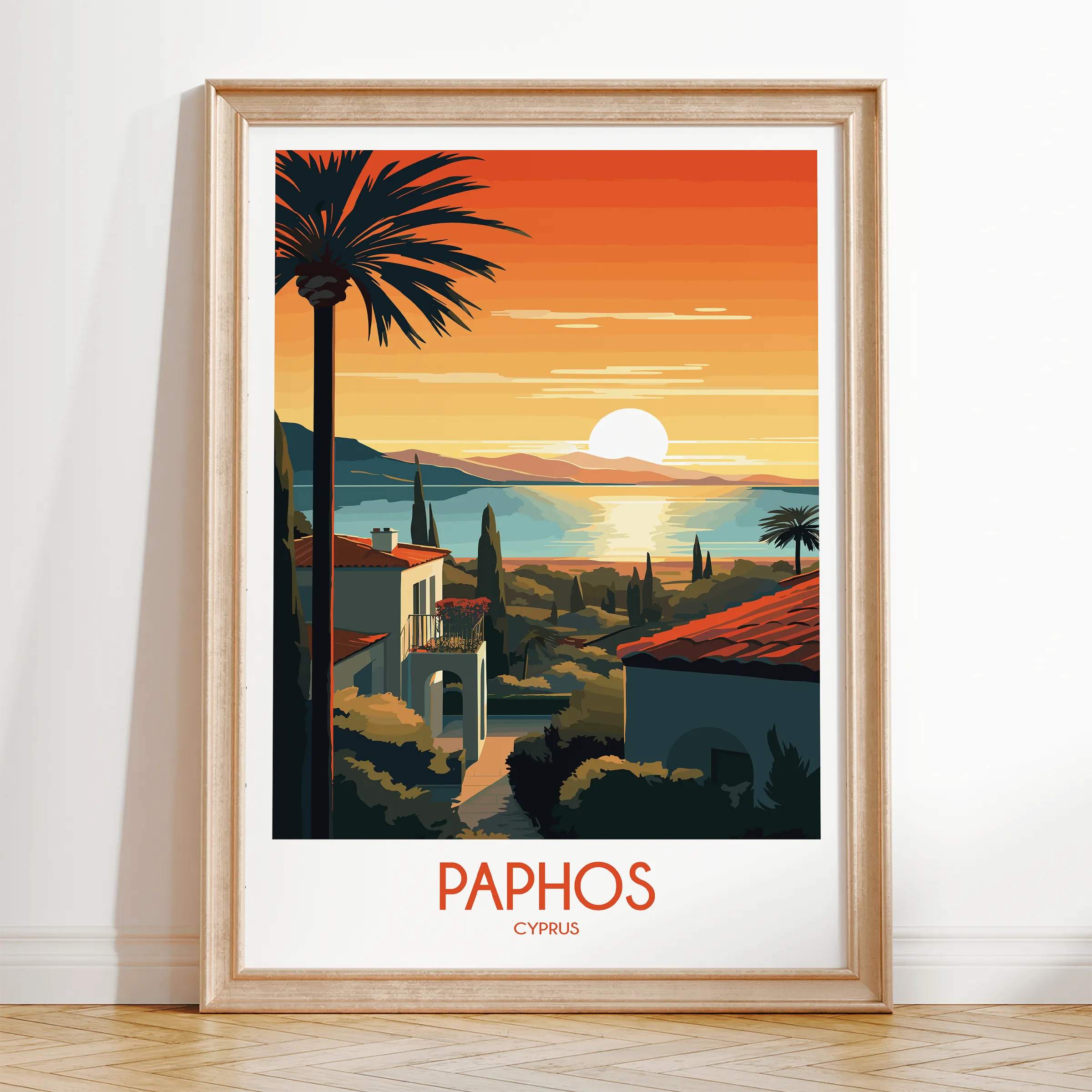 Paphos Retro Travel Illustration