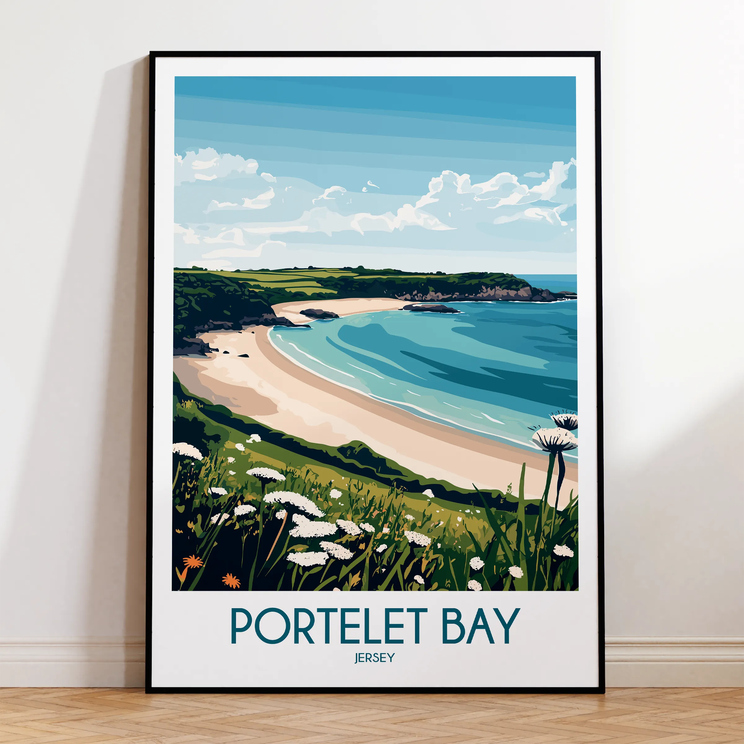 Portelet Bay Modern Travel Poster