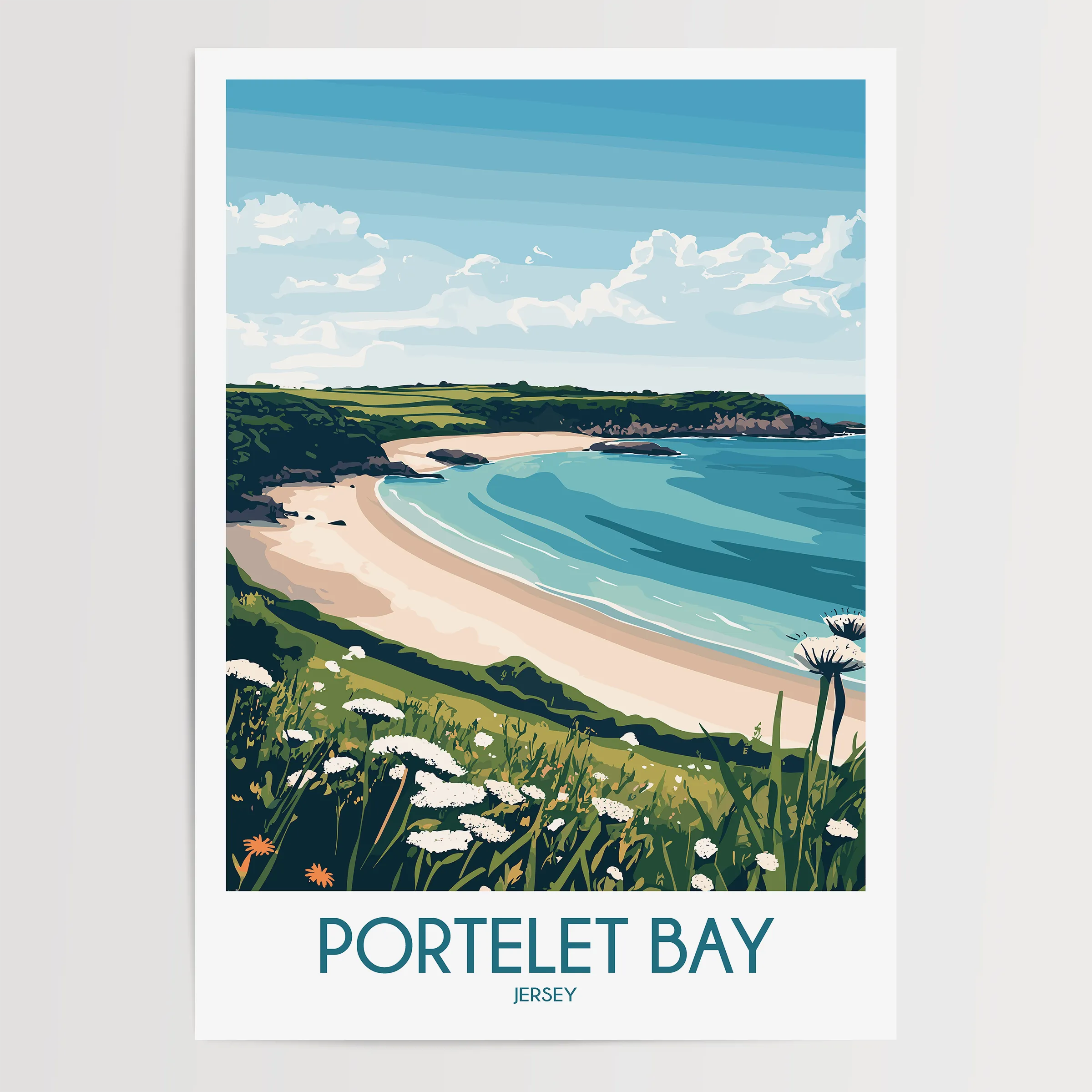 Portelet Bay Retro Travel Illustration