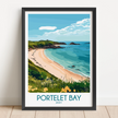 Portelet Bay Retro Travel Illustration