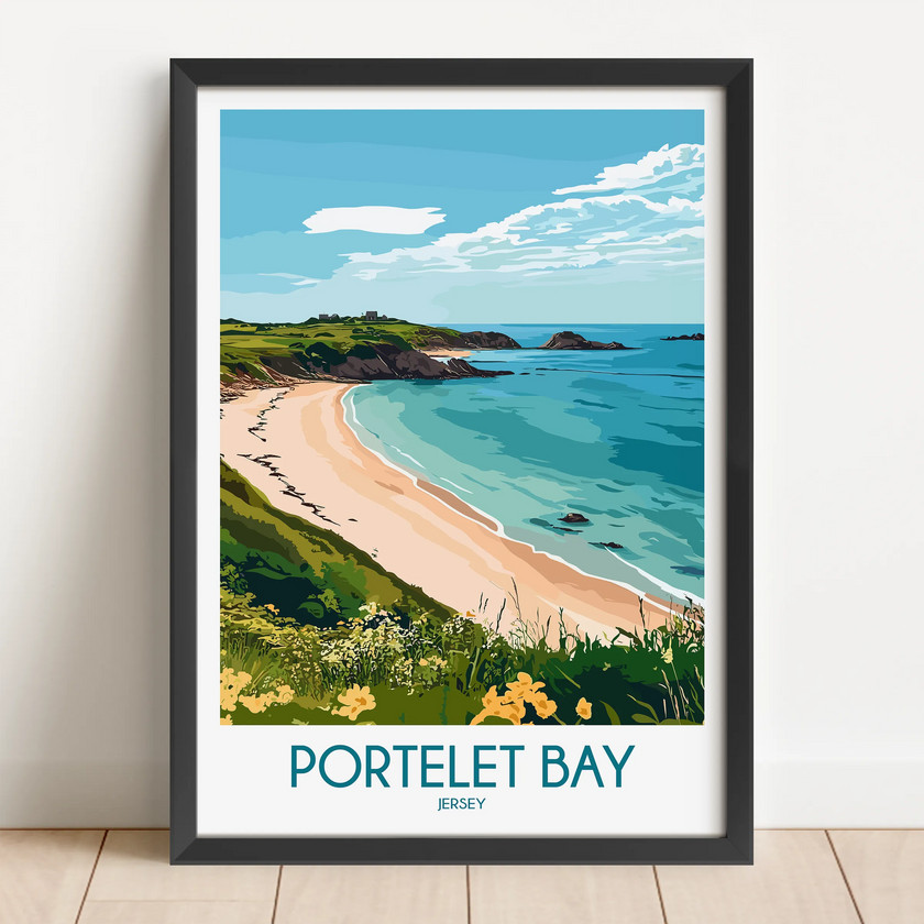 Portelet Bay Retro Travel Illustration