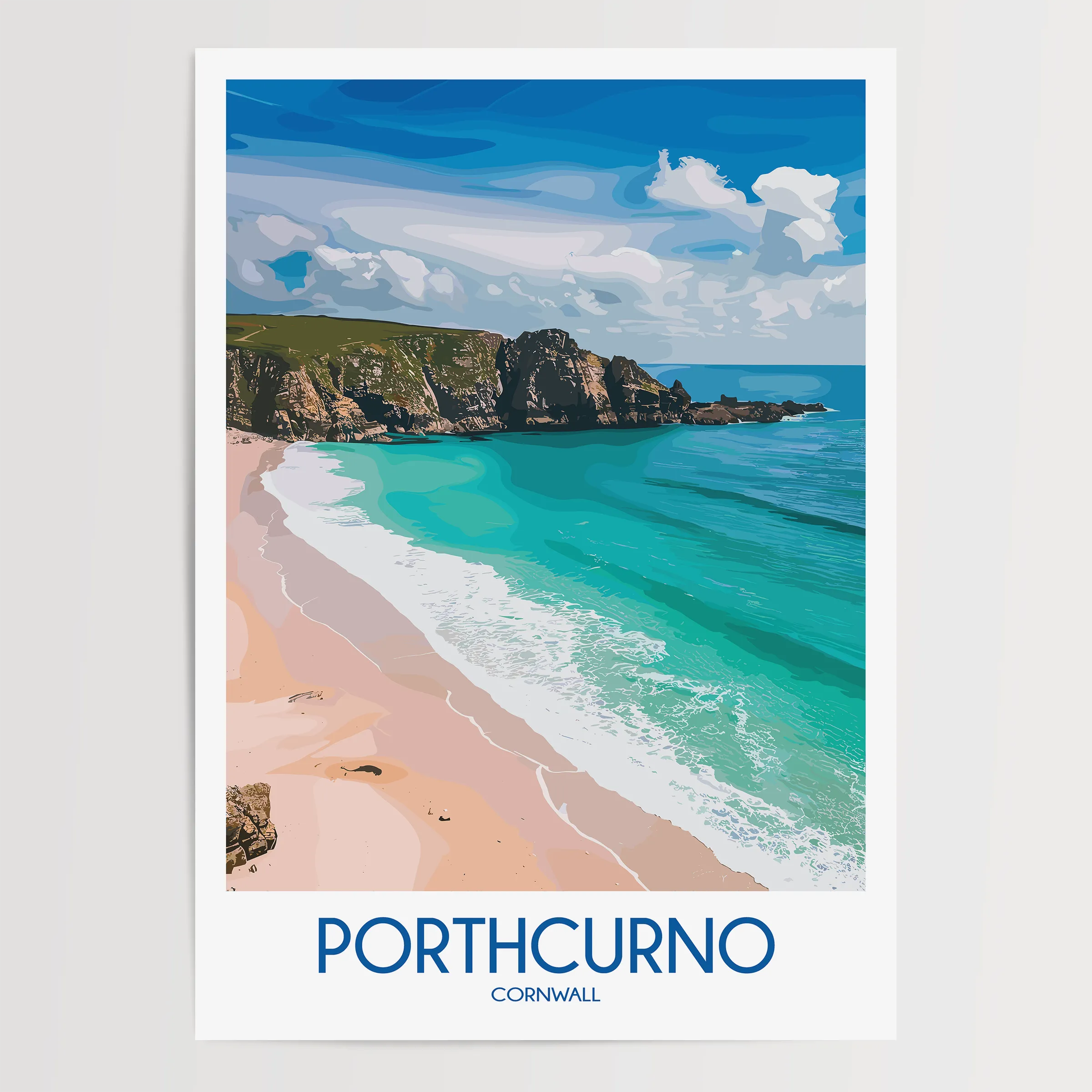 Porthcurno Retro Travel Illustration