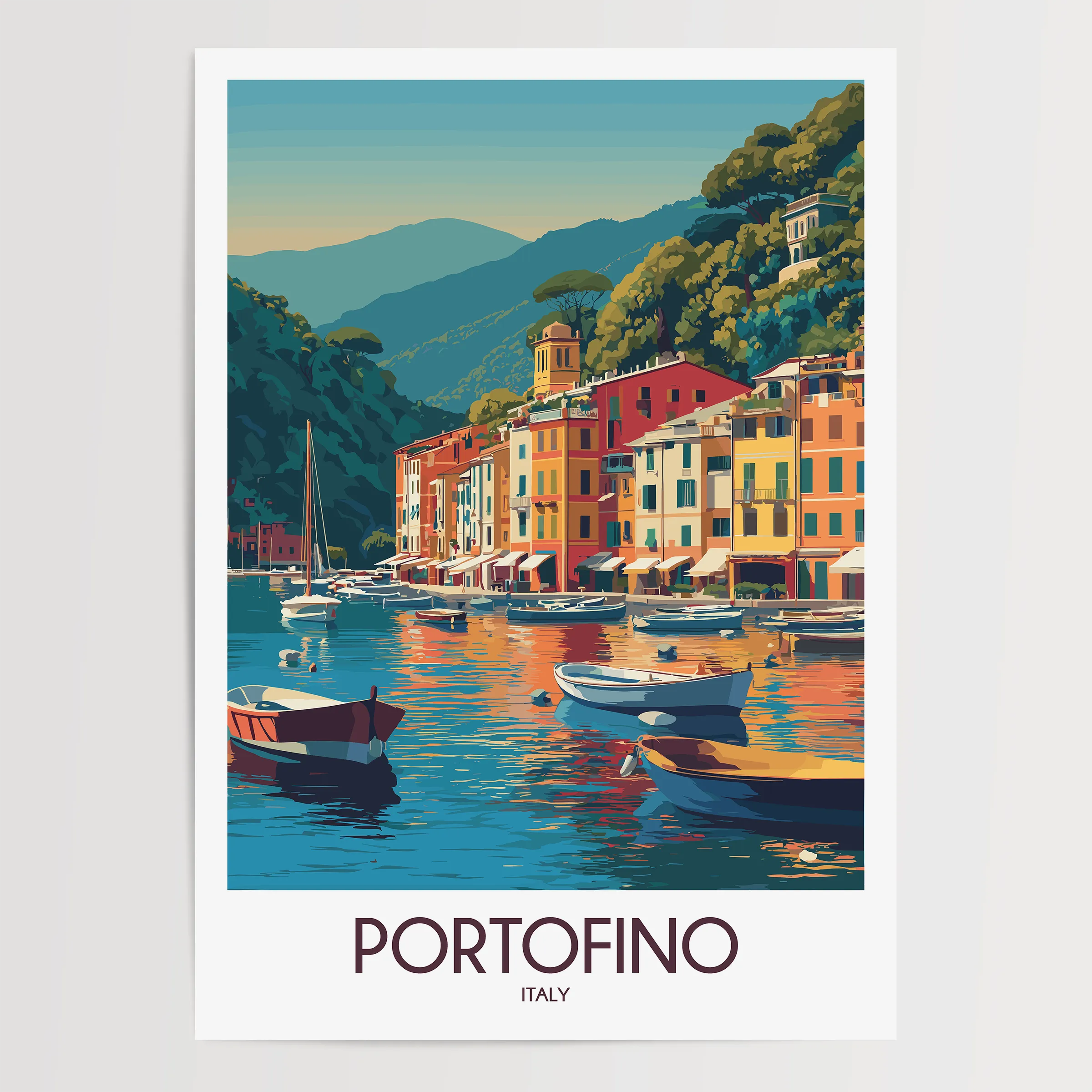Portofino Retro Travel Illustration