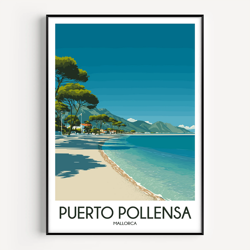Puerto Pollensa Retro Travel Illustration