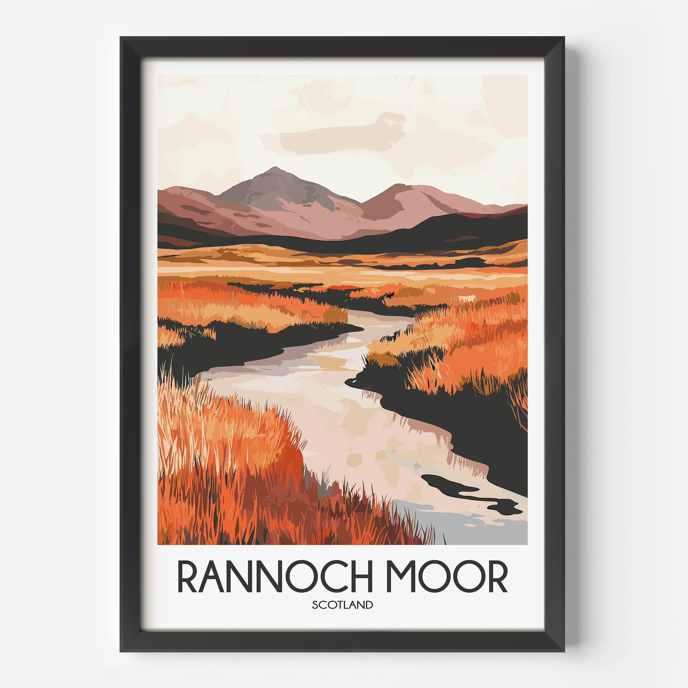 Rannoch Moor Retro Travel Illustration
