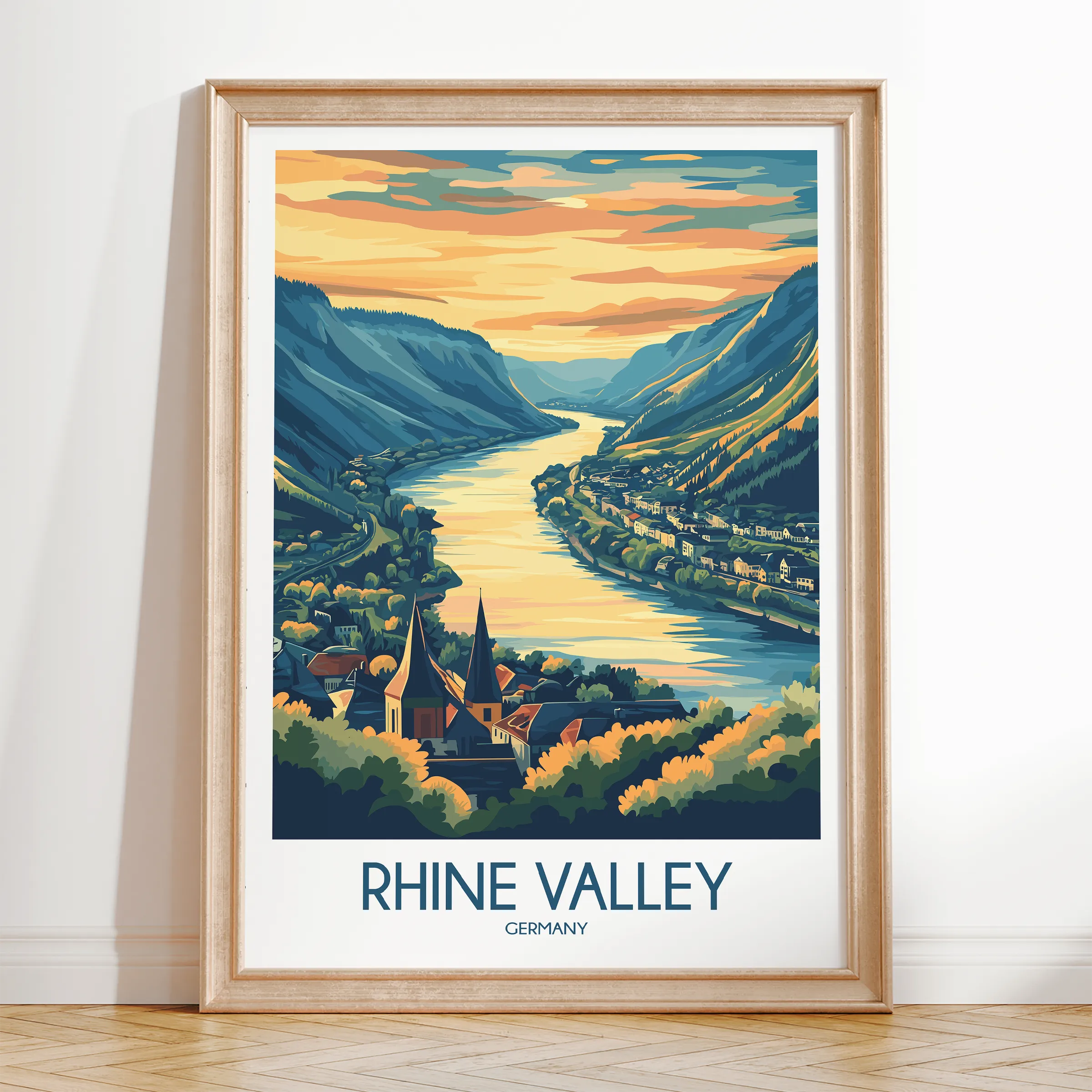 Rhine Valley Retro Travel Illustration