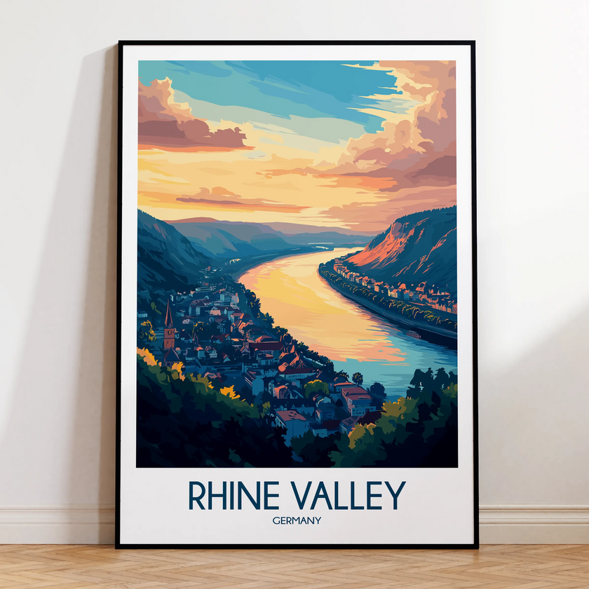 Rhine Valley Retro Travel Illustration