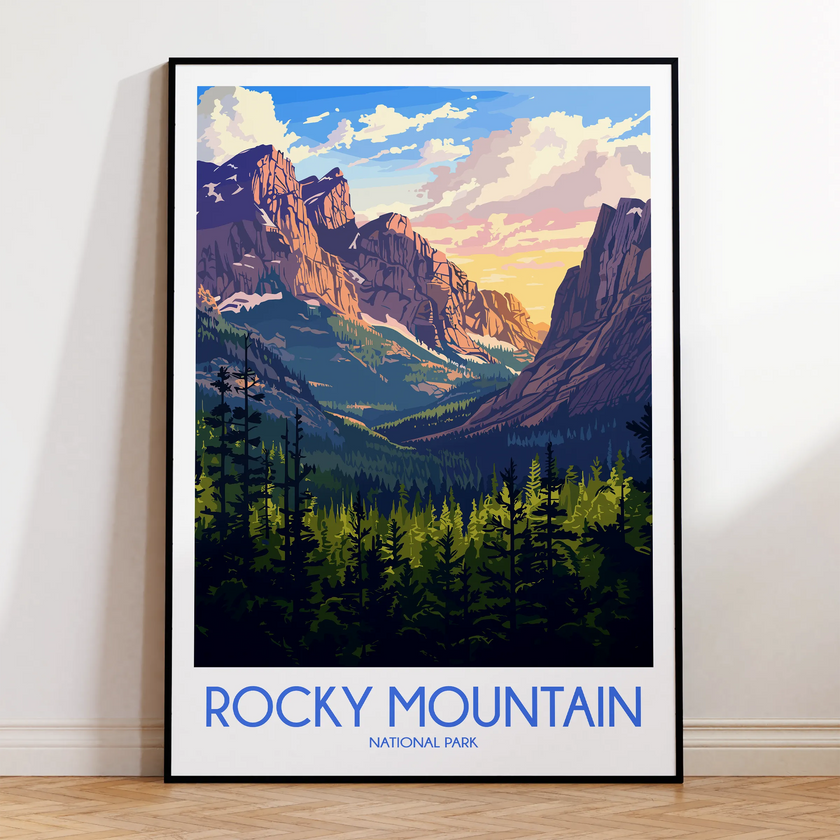 Rocky Mountain Retro Travel Illustration