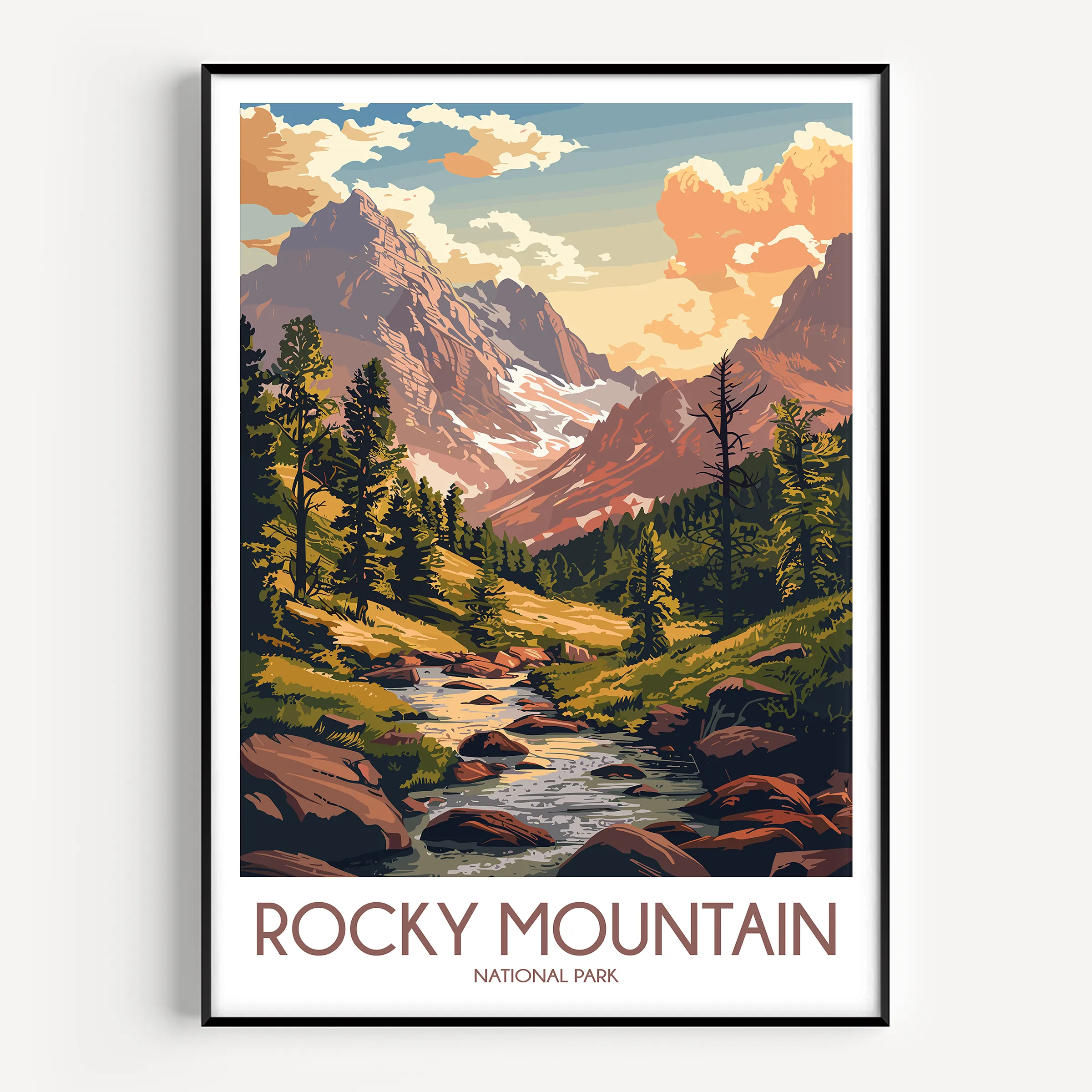 Rocky Mountain Retro Travel Illustration