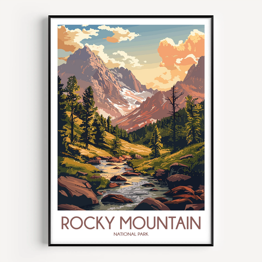 Rocky Mountain Retro Travel Illustration