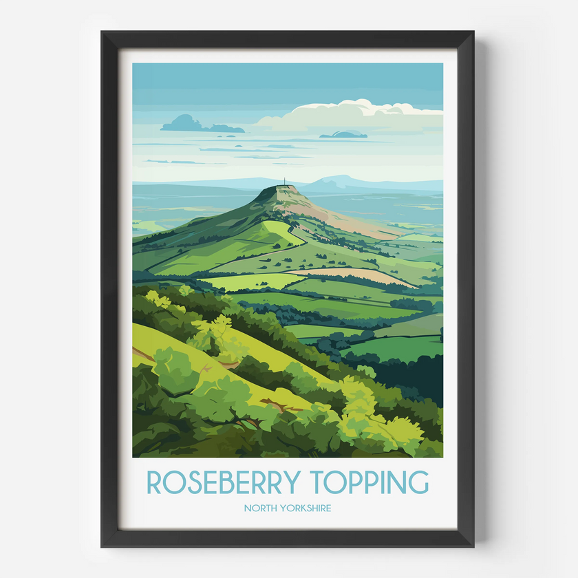 Roseberry Topping Retro Travel Illustration