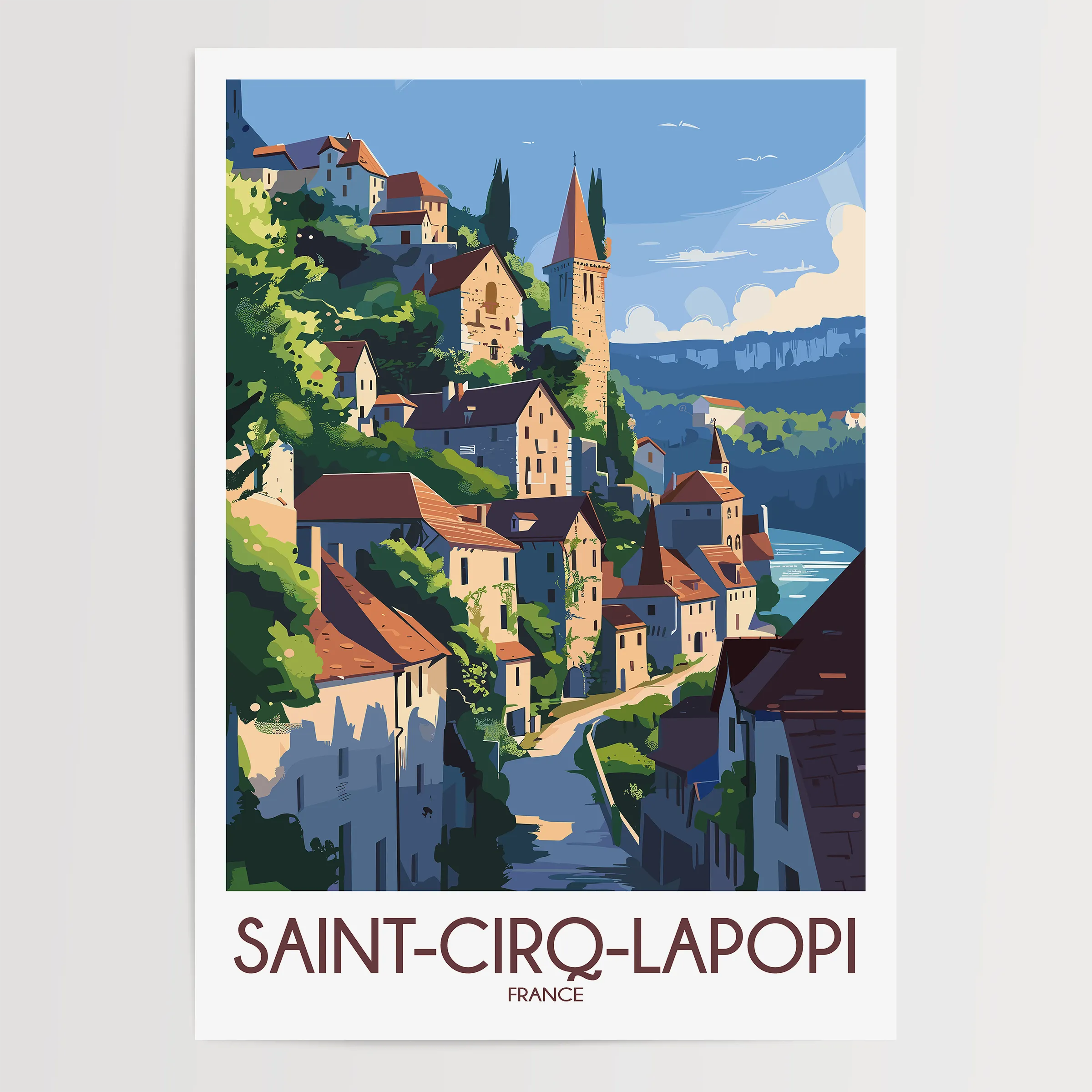 Saint-Cirq-Lapopie Scenic Landscape Art