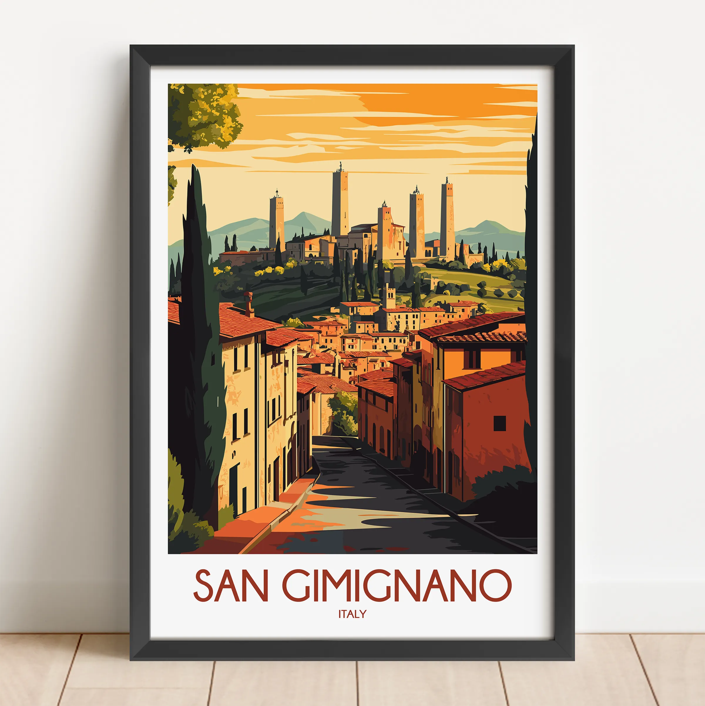 San Gimignano Vintage Style Print