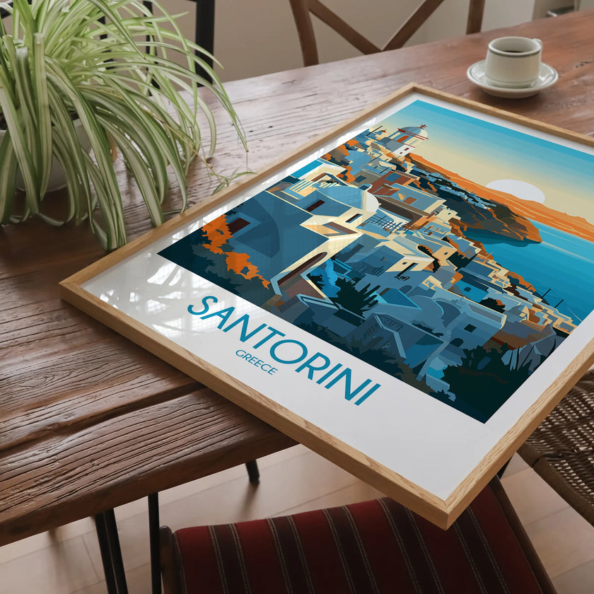 Santorini Retro Travel Illustration