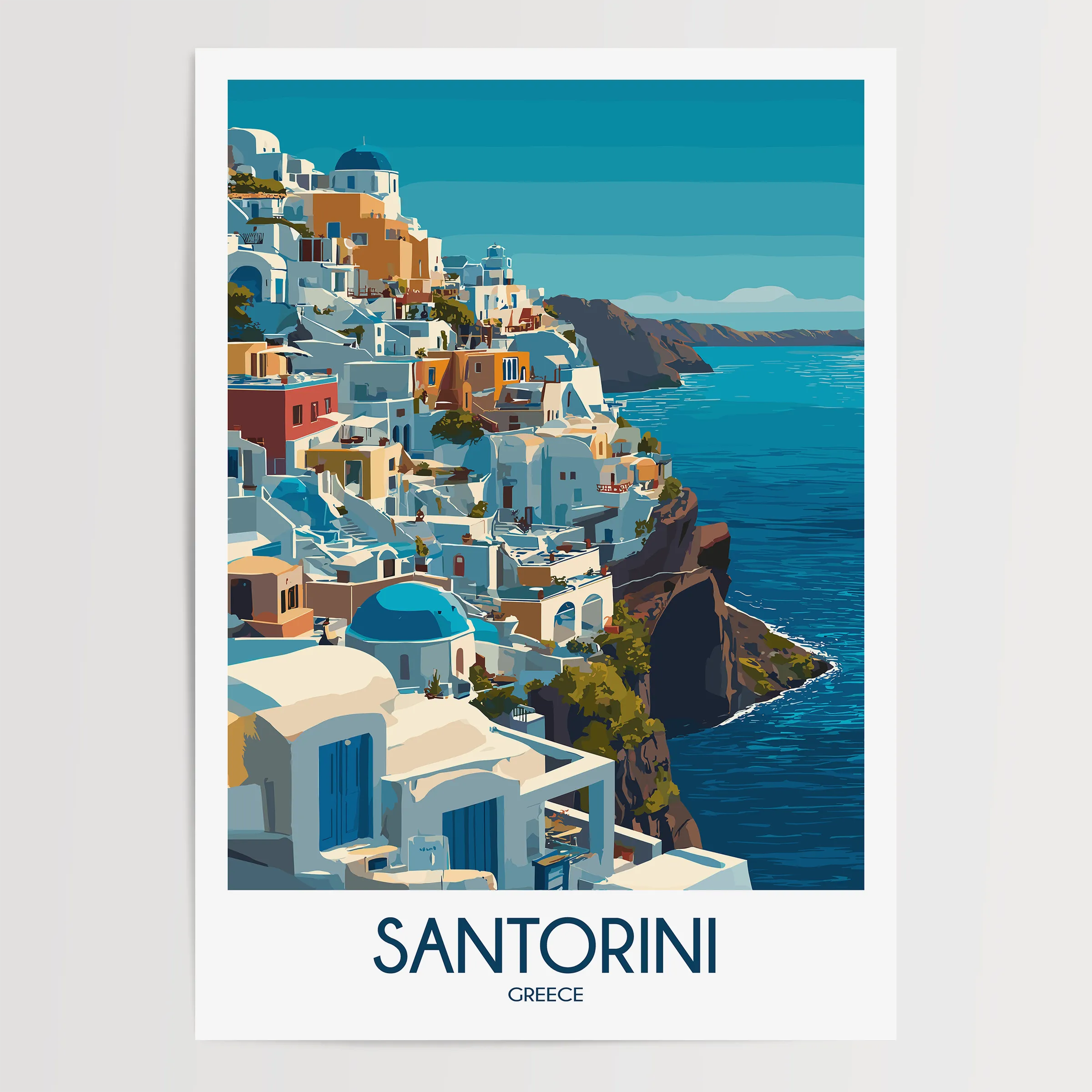 Santorini Retro Travel Illustration