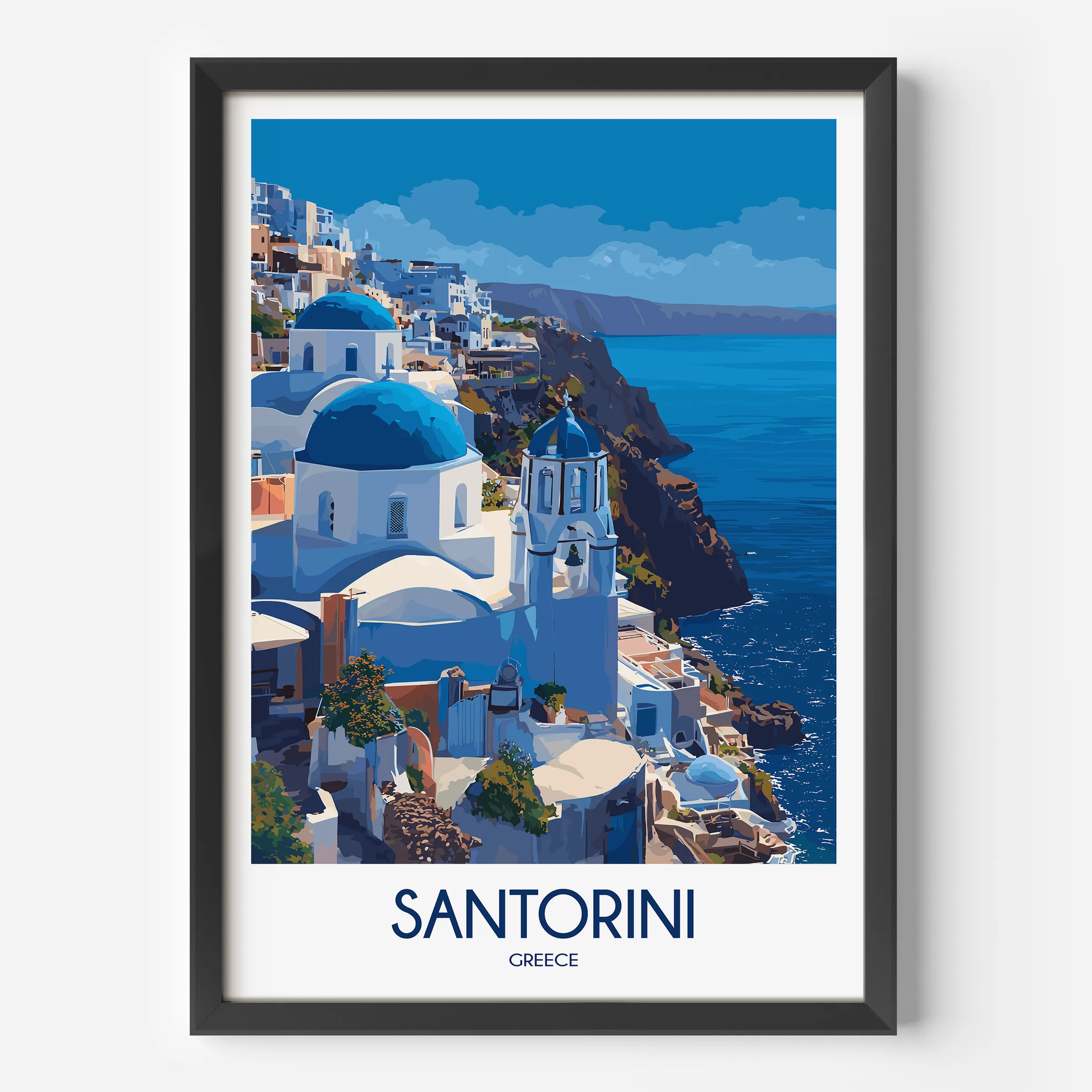 Santorini Retro Travel Illustration