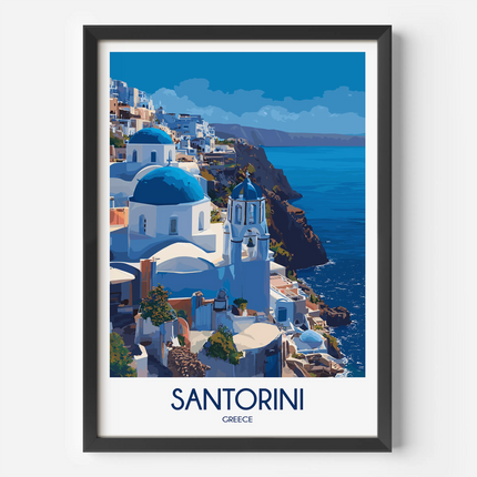 Santorini Retro Travel Illustration