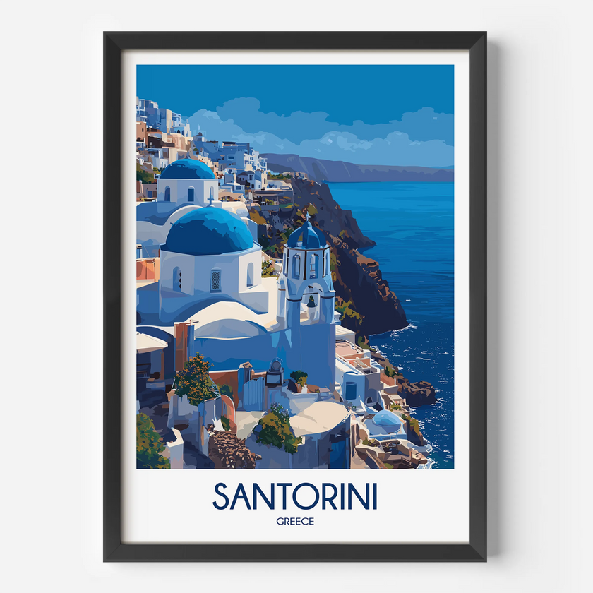 Santorini Retro Travel Illustration