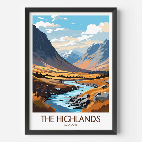 Scotland Highlands Modern Travel Poster