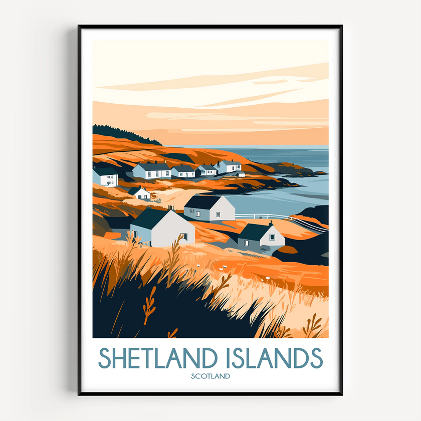 Shetland Islands Retro Travel Illustration