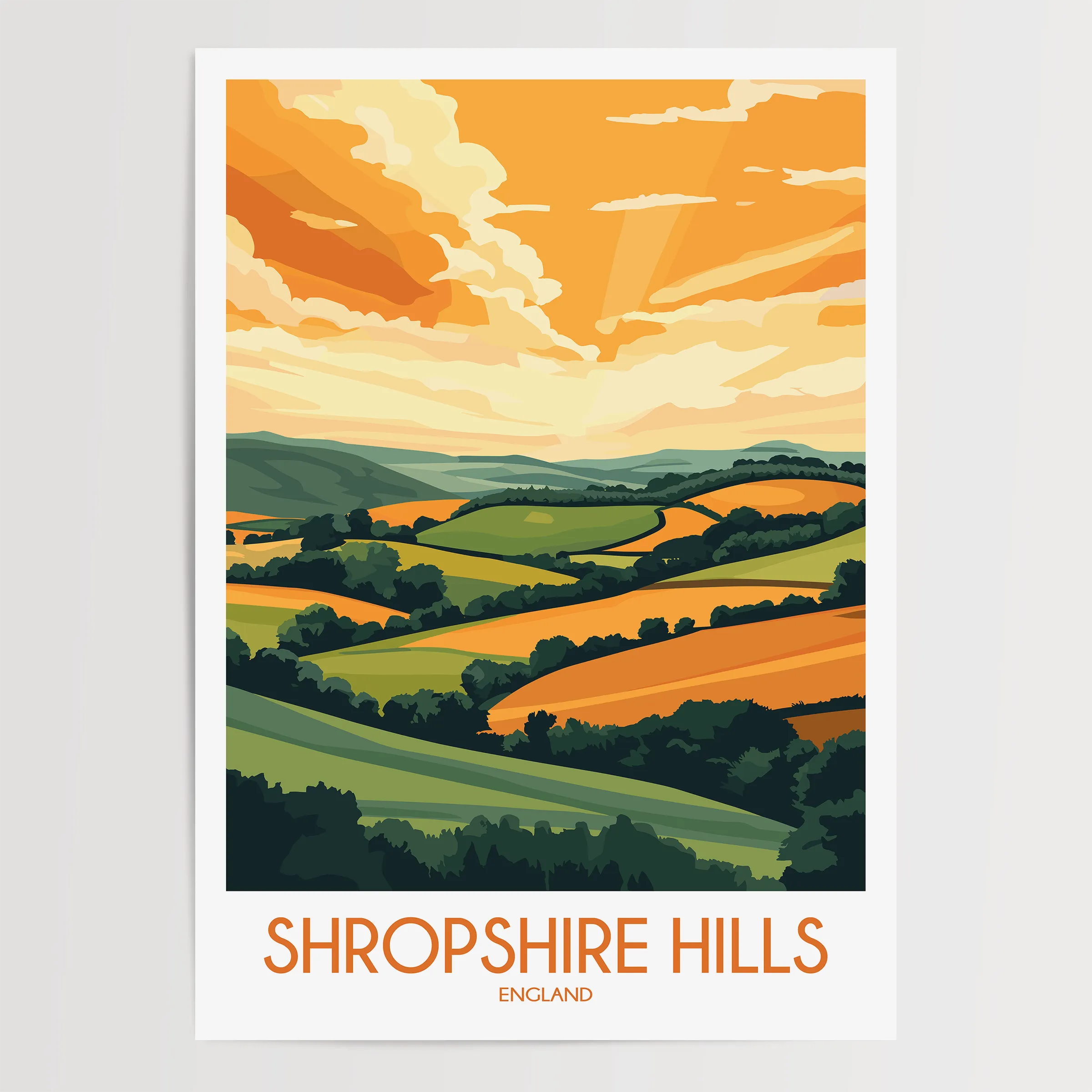 Shropshire Hills Modern Travel Poster
