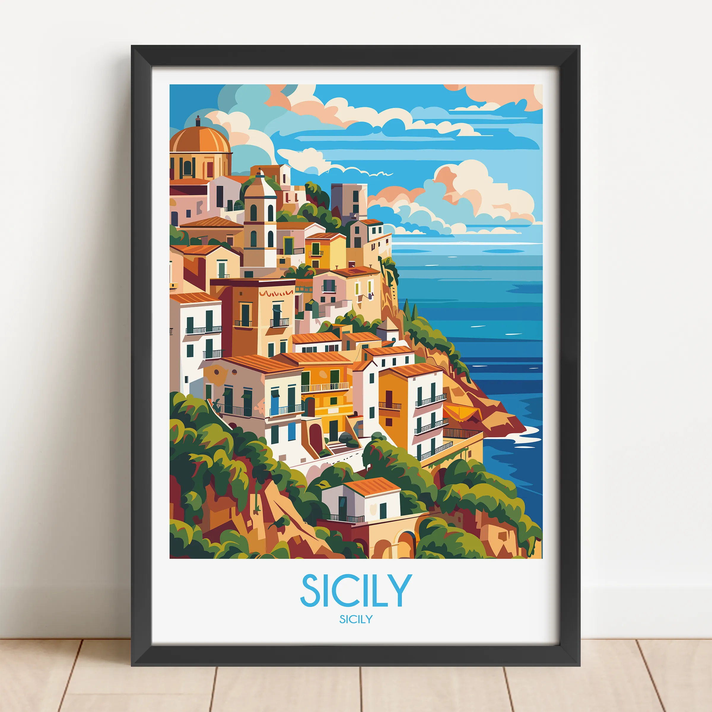 Sicily Retro Travel Illustration